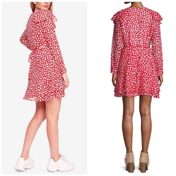 Free people frenchie faux wrap red white dress m - Picture 4 of 8